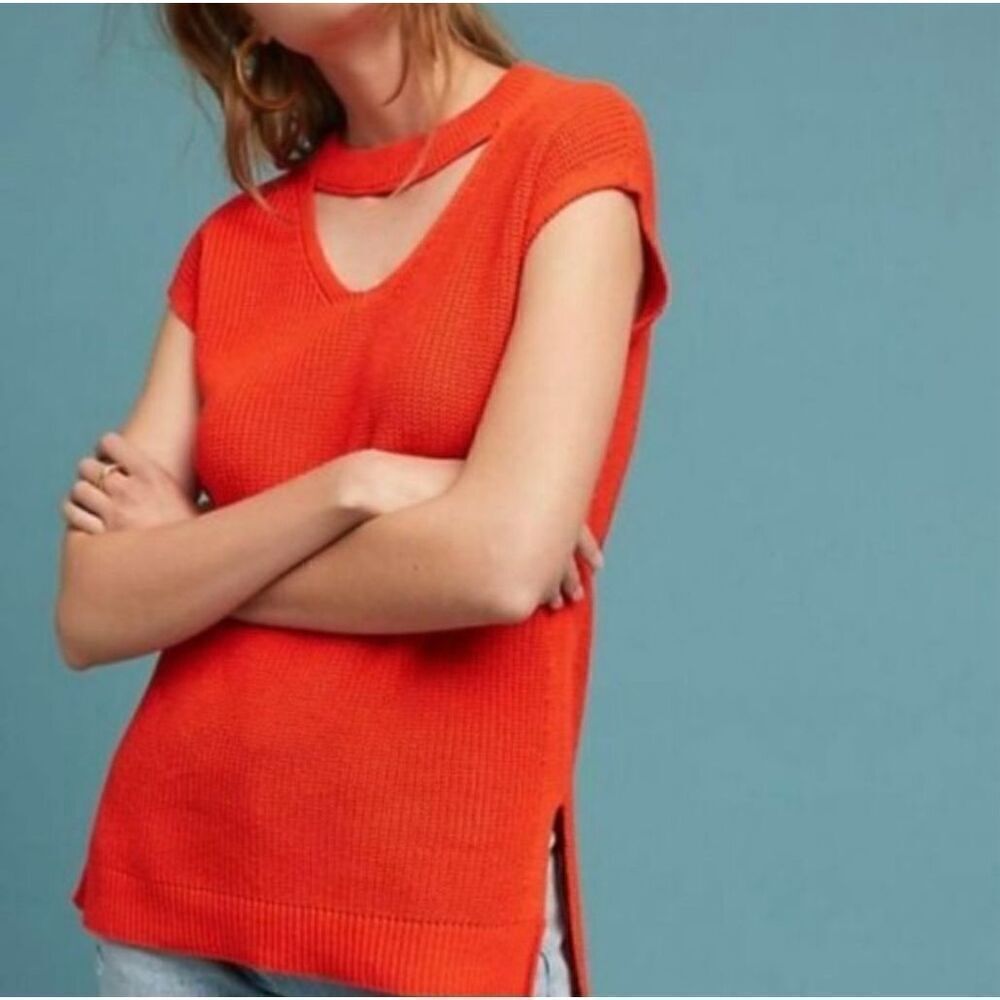 Anthropologie‎ Moth Keyhole Knit Orange Sweater Top - Women’s L
